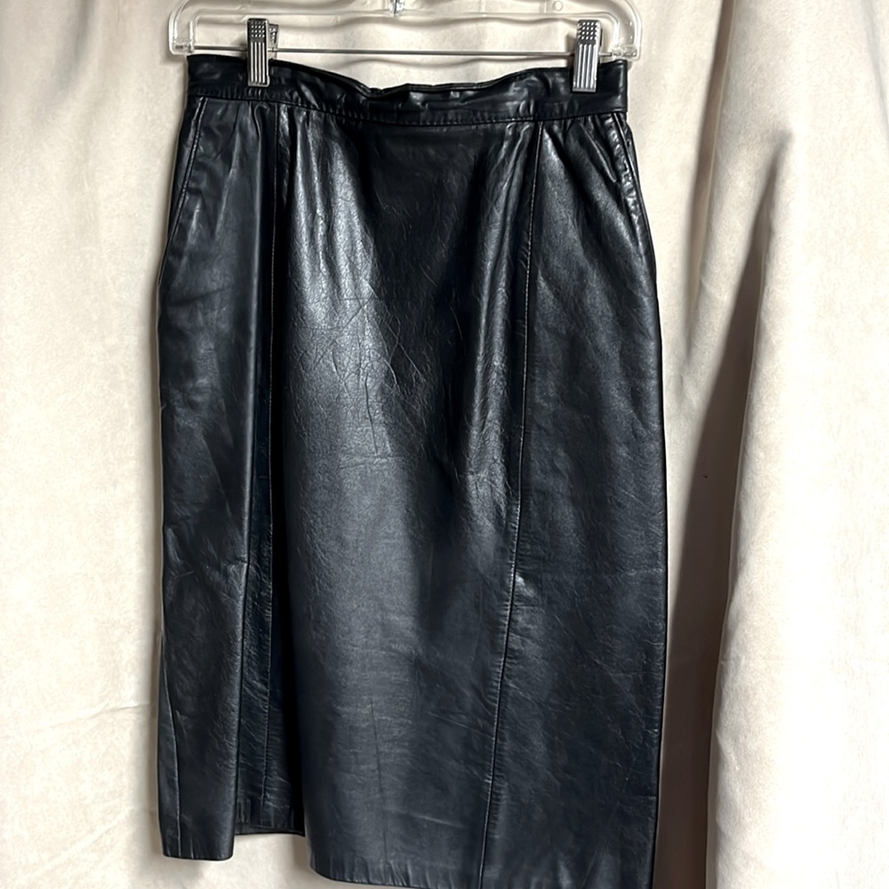 Black leather skirt with lining.  Size 10.